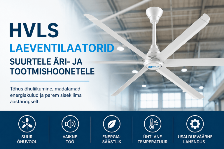 HVLS laeventilaatorid ärihoonetele – energiasäästlik õhuliikumine suurtes ruumides | Pro Air OÜ
